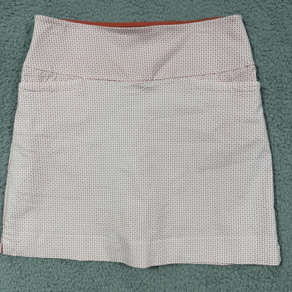 SC & Co Womens Size M Skort Stretch Salmon White Geometric Pockets Pull-On